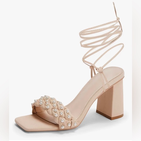 Shoes - NIB‎ Coutgo Womens Pearl Strappy Braided Lace Up Heeled Sandals - Size: 9.5